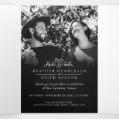 モノグラム葉ハート結婚白黒のオールインワン 三つ折り招待状 (内部中)