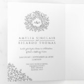 モノグラム葉モノ結婚のオールインワン 三つ折り招待状 (内部最初)