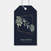 モノグラム葉ユーカリ結婚の緑 ギフトタグ (裏面)