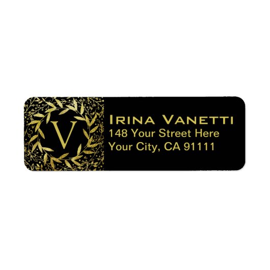 モノグラム葉リース金ゴールドグリッター ラベル (正面)