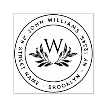 モノグラム葉&差出人住所ラウンドイニシャル