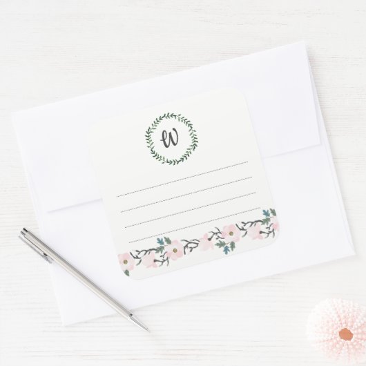 モノグラム蔵書票、フェミニン本シール スクエアシール (封筒)