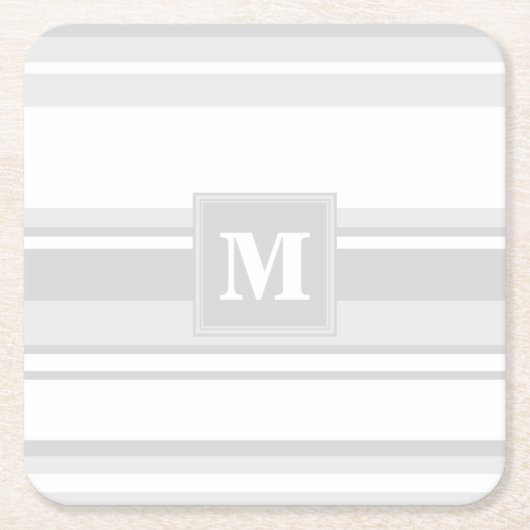 モノグラム薄い灰色のストライプ スクエアペーパーコースター (正面)