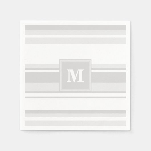 モノグラム薄い灰色のストライプ スタンダードカクテルナプキン (正面)