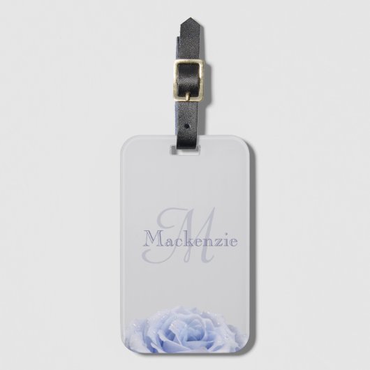 モノグラム薄紫ブルーバラフローラグレー名前をカスタムする ラゲッジタグ (正面縦)