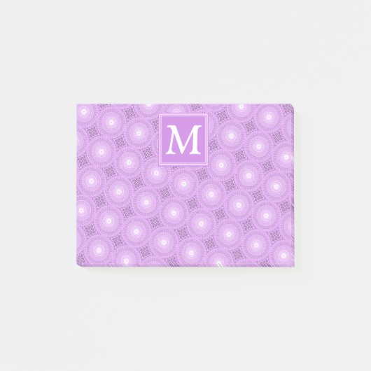 モノグラム薄紫紫の円パターン ポストイット (正面)