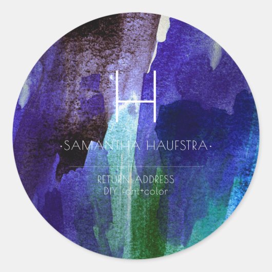 モノグラム虹色インジゴブラシ仕上げ水色 ラウンドシール (正面)