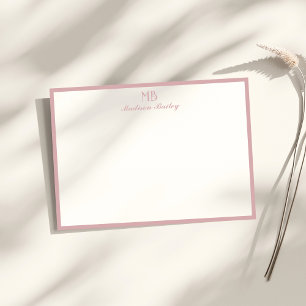 モノグラム装飾タイポグラフィ  ほこりっぽいピンク ノートカード