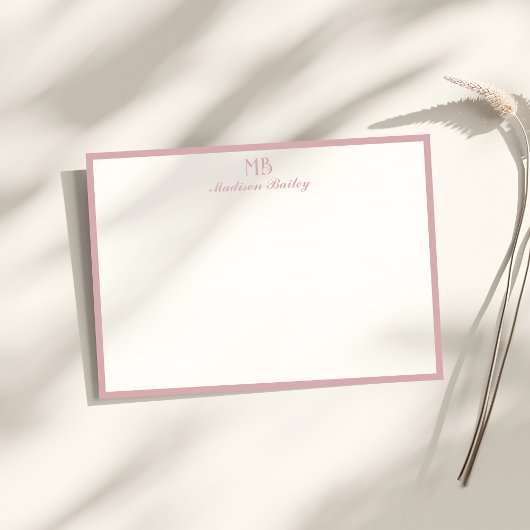 モノグラム装飾タイポグラフィ |ほこりっぽいピンク ノートカード