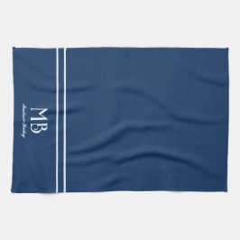 モノグラム装飾タイポグラフィ |ネイビーブルー キッチンタオル