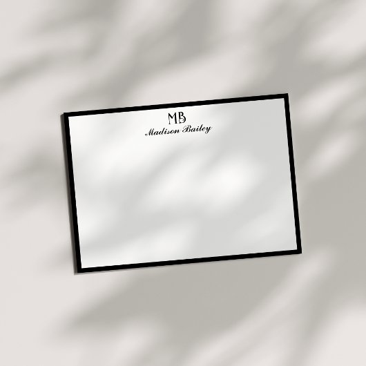 モノグラム装飾タイポグラフィ |黒と白 ノートカード