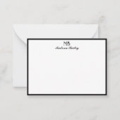 モノグラム装飾タイポグラフィ |黒と白 ノートカード (正面)