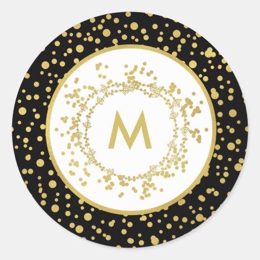 モノグラム装飾ブラック&ホワイトクリスマス ラウンドシール (正面)