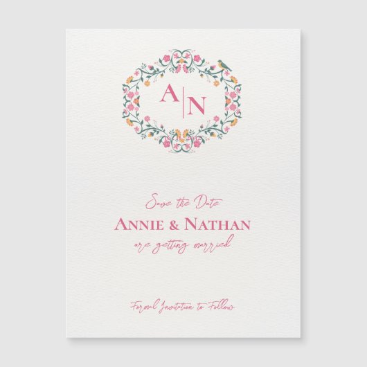 モノグラム複雑なフローラ結婚式の日付を保存 (正面)