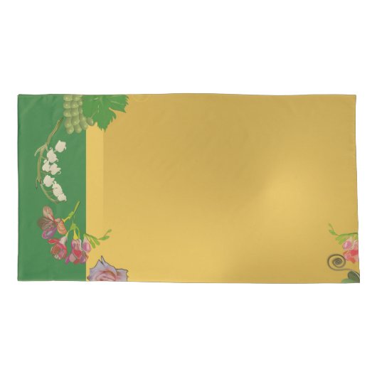 モノグラム記念日フローラグリーン/金ゴールドピラロケース 枕カバー (裏面-左)