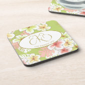 モノグラム誕生日エレガントトロピカル コースター (左側)