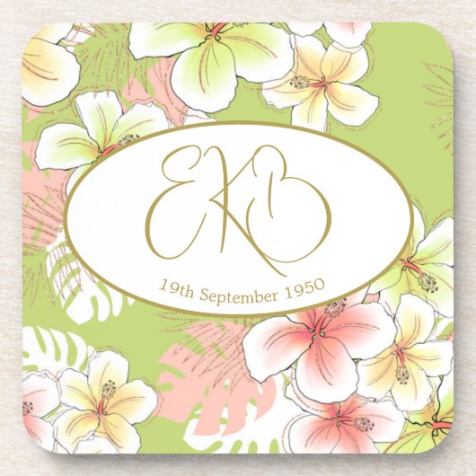 モノグラム誕生日エレガントトロピカル コースター (正面)