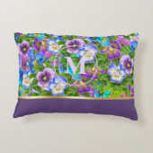 モノグラム誕生日パンシーバイオレット花水彩 アクセントクッション (裏面)