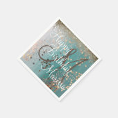 モノグラム誕生日金ゴールドスターズオンティール（緑がかった色）ナプキンス スタンダードカクテルナプキン (角)