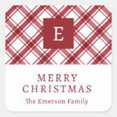 モノグラム赤い格子状ステッカー スクエアシール (正面)