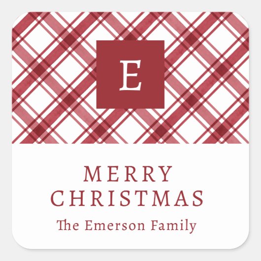 モノグラム赤い格子状ステッカー スクエアシール (正面)