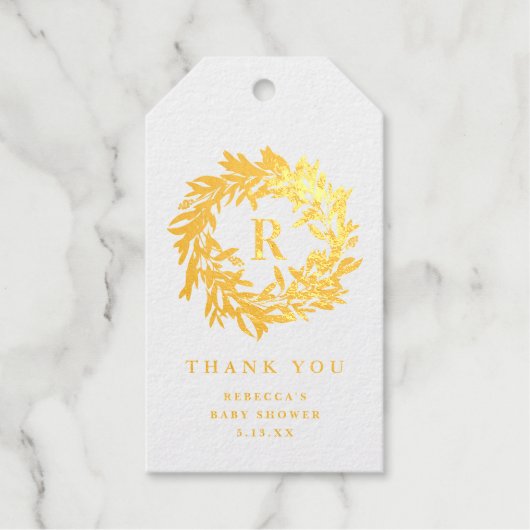 モノグラム赤ちゃんシャワーありがとう金ゴールド ギフトタグ (正面)