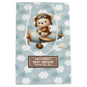 モノグラム赤ちゃんシャワー抱き枕とパイロットベアアート ミディアムペーパーバッグ (正面)