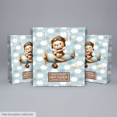 モノグラム赤ちゃんシャワー抱き枕とパイロットベアアート ミディアムペーパーバッグ