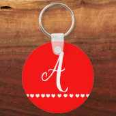 モノグラム赤と白イニシャルキーチェーン キーホルダー (正面)