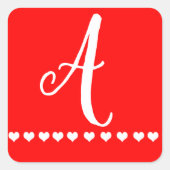 モノグラム赤と白イニシャルスクエアステッカー スクエアシール (正面)