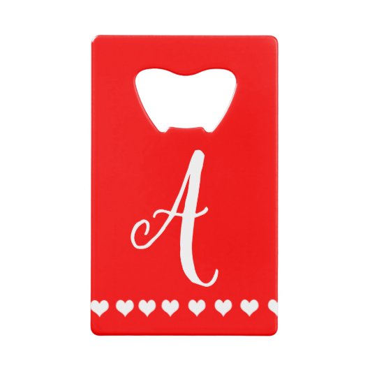 モノグラム赤と白イニシャル クレジットカード栓抜き (正面)