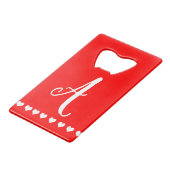 モノグラム赤と白イニシャル クレジットカード栓抜き (正面アングル)