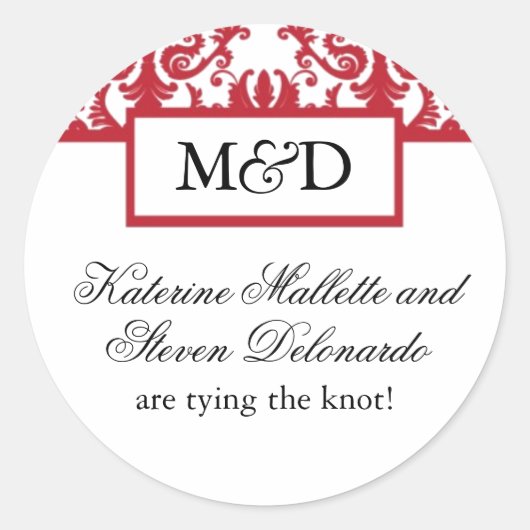 モノグラム赤と白結婚式用シール ラウンドシール (正面)