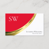 モノグラム赤と白金ゴールドデコール 名刺 (正面)