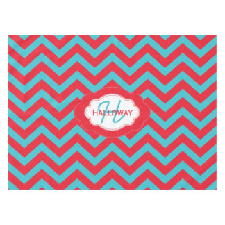 モノグラム赤と青シェブロンのクリスマステーブルクロス テーブルクロス