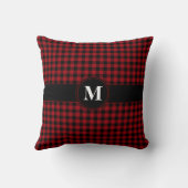 モノグラム赤と黒のギンガムプレイドチェックパターン クッション (裏面)