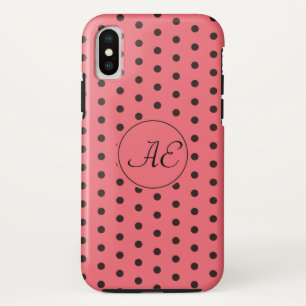 モノグラム赤と黒の水玉模様パターン iPhone XSケース
