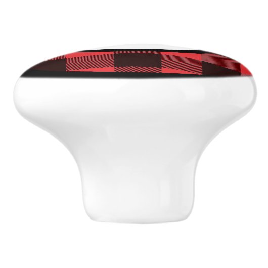モノグラム赤と黒バッファローのプレイド セラミックノブ (側面)