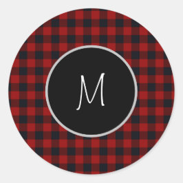モノグラム赤と黒バッファローのプレイド ラウンドシール