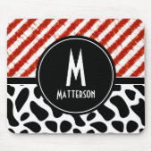 モノグラム赤スタイリッシュ白ブラックパーソナライズ マウスパッド (正面)