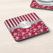 モノグラム赤ストライプの銀フローラコースターセット(6) コースター (左側)