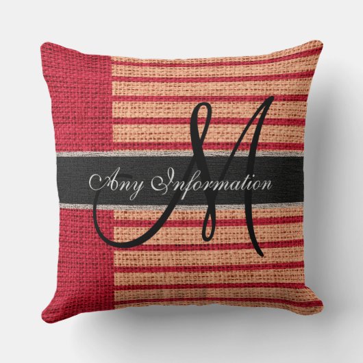 モノグラム赤ストライプズバーラップ素朴ジュテ クッション (裏面)