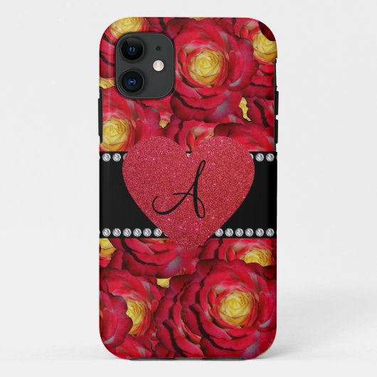モノグラム赤バラ赤いハート Case-Mate iPhoneケース (裏面)