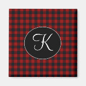 モノグラム赤パーソナライズされたと黒バッファローのプレイド マグネット (正面)