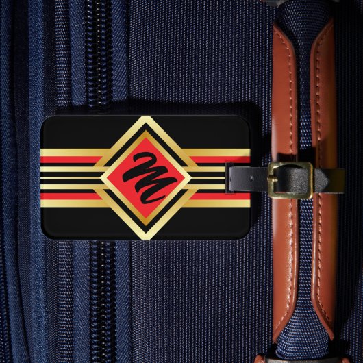 モノグラム赤ブラックとフェイク金ゴールドと情報もし失った付き ラゲッジタグ (正面インサイチュ4)