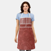 モノグラム赤ボホ模様と白ストライプ色 エプロン (着用した状態)