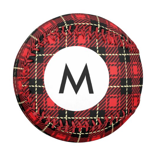 モノグラム赤格子 野球ボール (正面左)