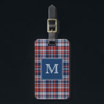 モノグラム赤白と青の格子縞 ラゲッジタグ<br><div class="desc">荷物赤モノグラムの、白、青のタータンチェック模様のタグと白で青い正方形に囲まれたイニシャル縁どのタグ。</div>