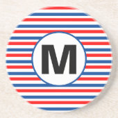 モノグラム赤白青幾何ストライプ コースター (正面)