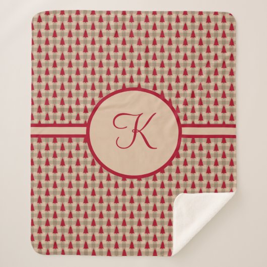 モノグラム赤褐色バッファロープレイド素朴国 シェルパブランケット (正面)